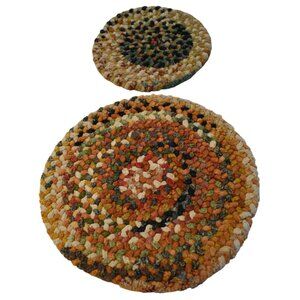 2 Vintage 1970's Chanille Rag Rug Trivets Table Pads Size 12in & 8in